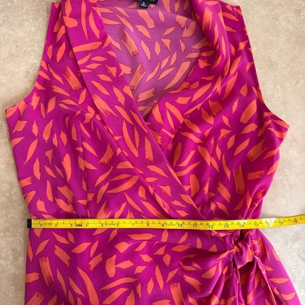 Fortune + Ivy Bright Pink Orange Sleeveless Faux Wrap Women Size M Knee Length - Picture 10 of 14